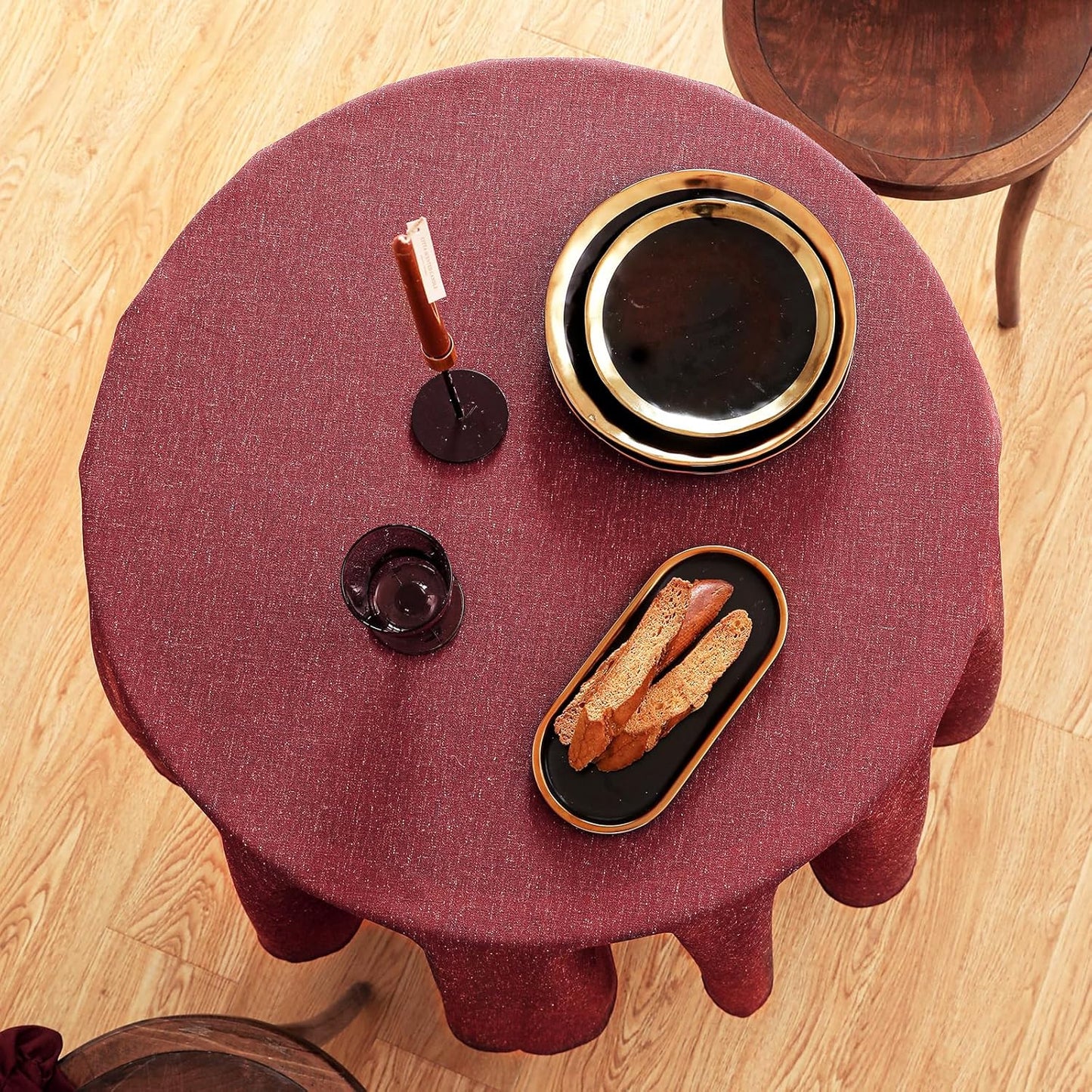 ISAENNE Red Tablecloth for Round Tables,Linen Table Cloth Solid Color Plain Simplicity,Heavy Durable Table Cover for Dining Kitchen Decor Party Banquet,Diameter 55"