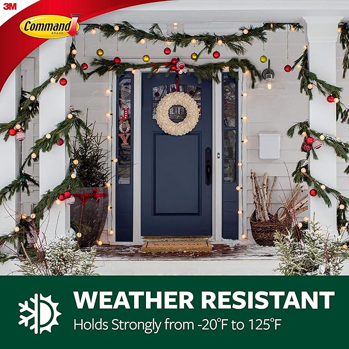 Command Outdoor Large Bronze Hooks, Holds up to 5 lb, 3 Hooks and 4 Command Strips, Damage Free Hanging Wall Hooks for Hanging Christmas Decorations with Weather Resistant Strips
