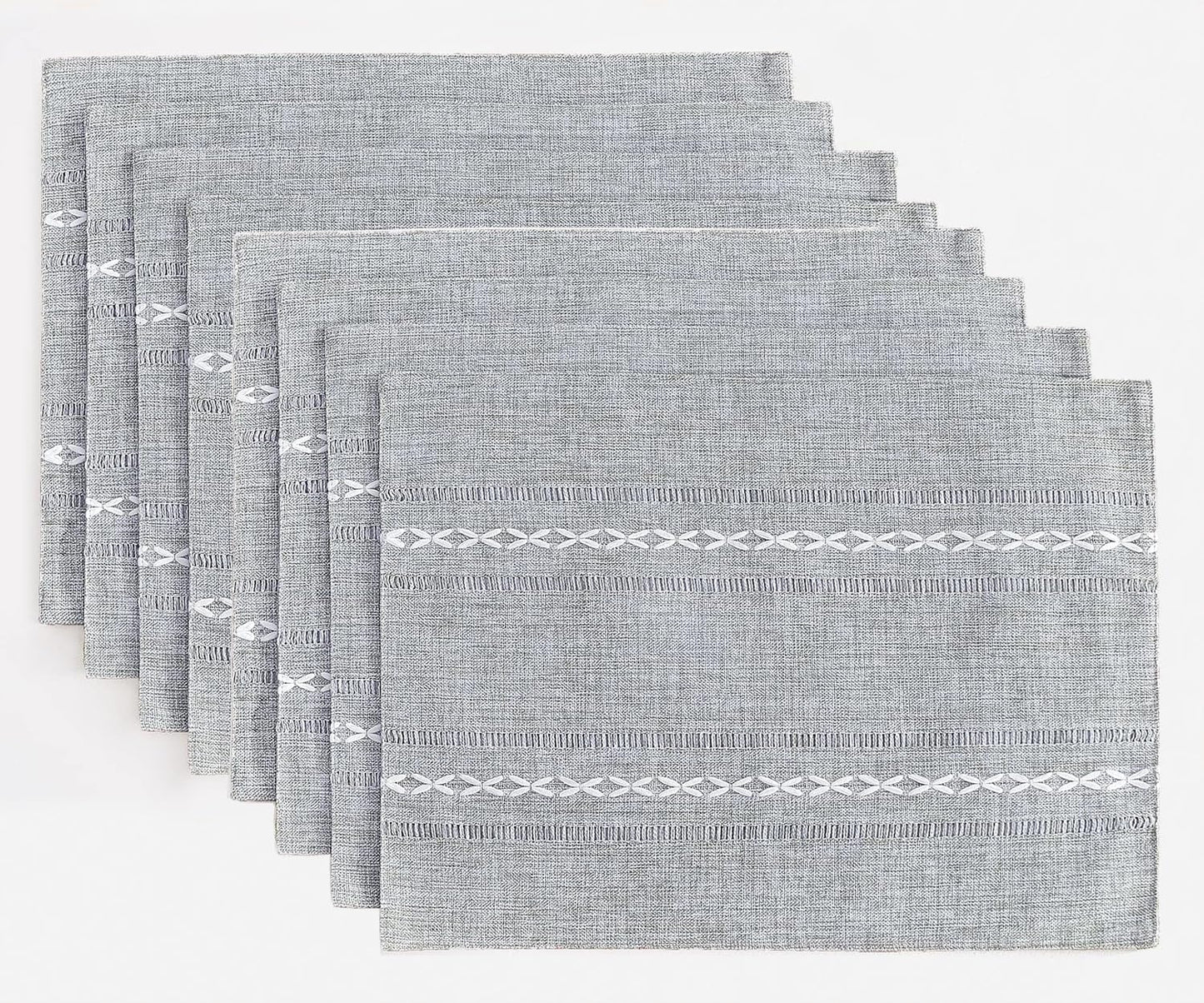 Wracra Cotton Linen Placemats, 14 x 19 Inch Set of 8 Placemats Rustic Hemstitch Place Mats for Kitchen Table and Heat Resistant-Hemstitch Grey