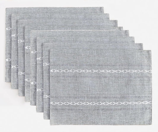 Wracra Cotton Linen Placemats, 14 x 19 Inch Set of 8 Placemats Rustic Hemstitch Place Mats for Kitchen Table and Heat Resistant-Hemstitch Grey