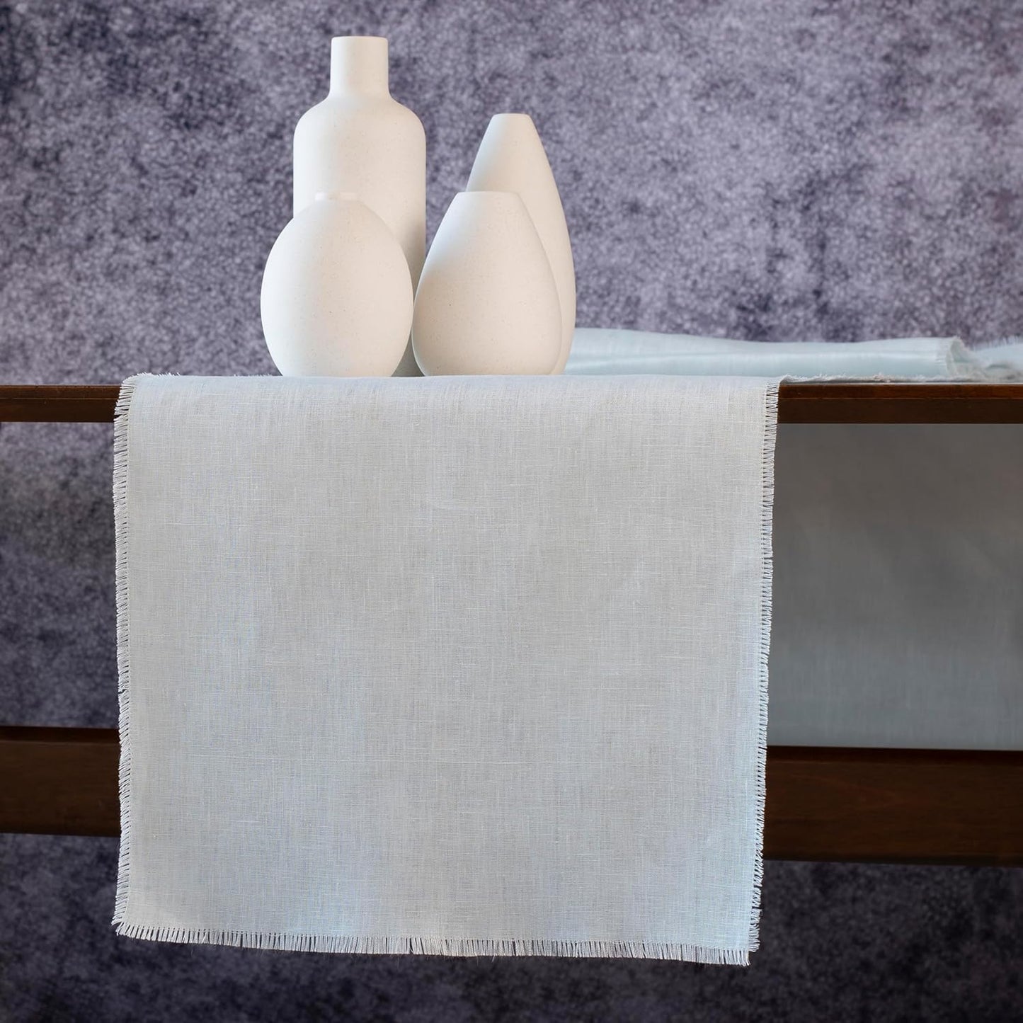 Table Runner with Fringe- 14x48 inches Long Blue, 100% Pure Linen Runner for Table, Light Blue Table Runner for Spring and Summer – Machine Washable, Handmade