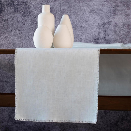 Table Runner with Fringe- 14x48 inches Long Blue, 100% Pure Linen Runner for Table, Light Blue Table Runner for Spring and Summer – Machine Washable, Handmade