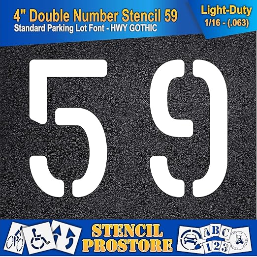 Pavement, Curb, and WheelStop Stencils - 4 inch Double Number Stencil - (59) - 4" x 5.5" x 1/16" (63 mil) - Light-Duty