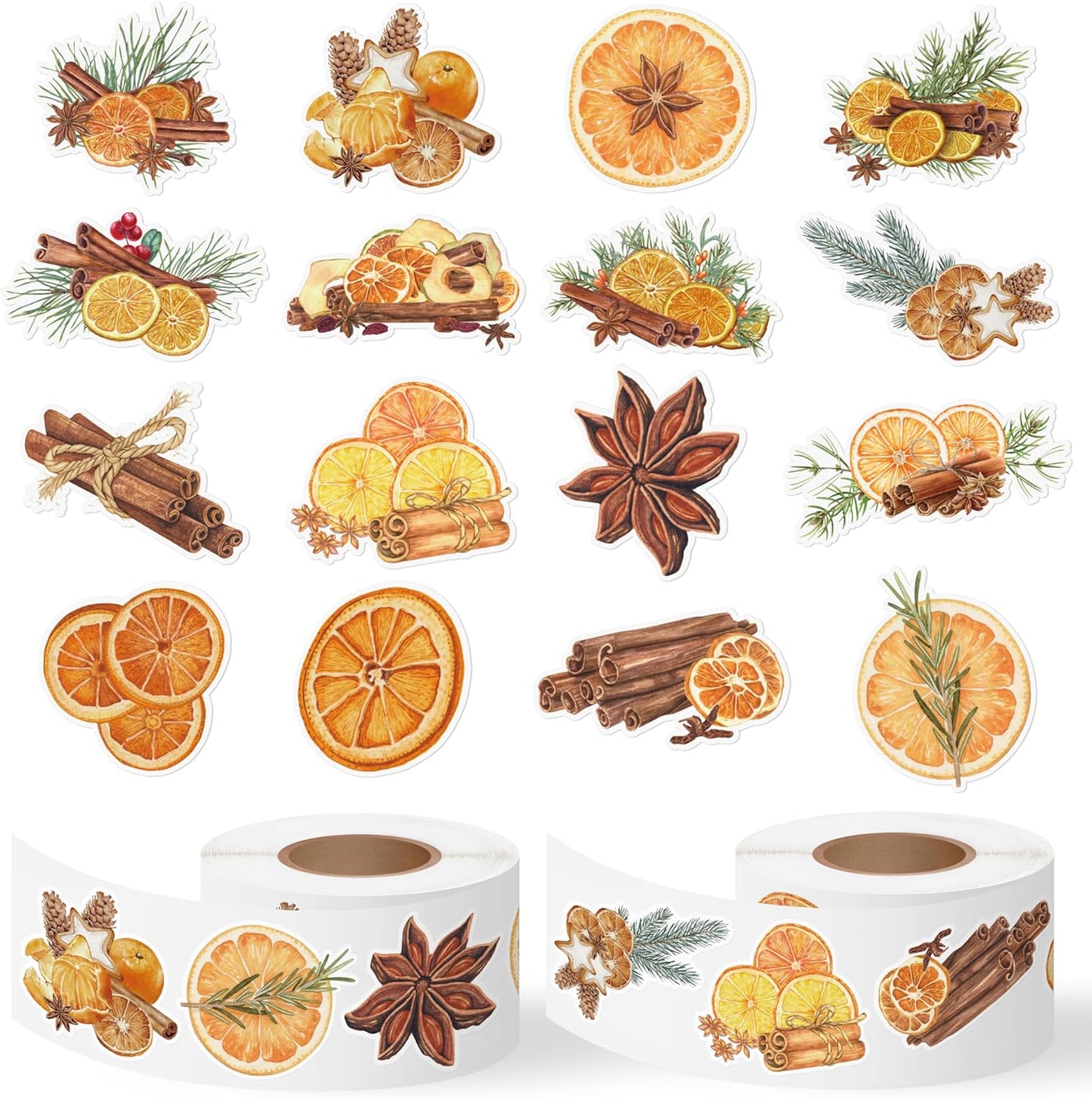 Christmas Watercolor Orange Sticker - 16 Dried Orange Designs Waterproof Vinyl with Removable Adhesive for Gift Wrapping, Scrapbooking, Kids Crafts, Water Bottle Laptop Decor Party Favors
