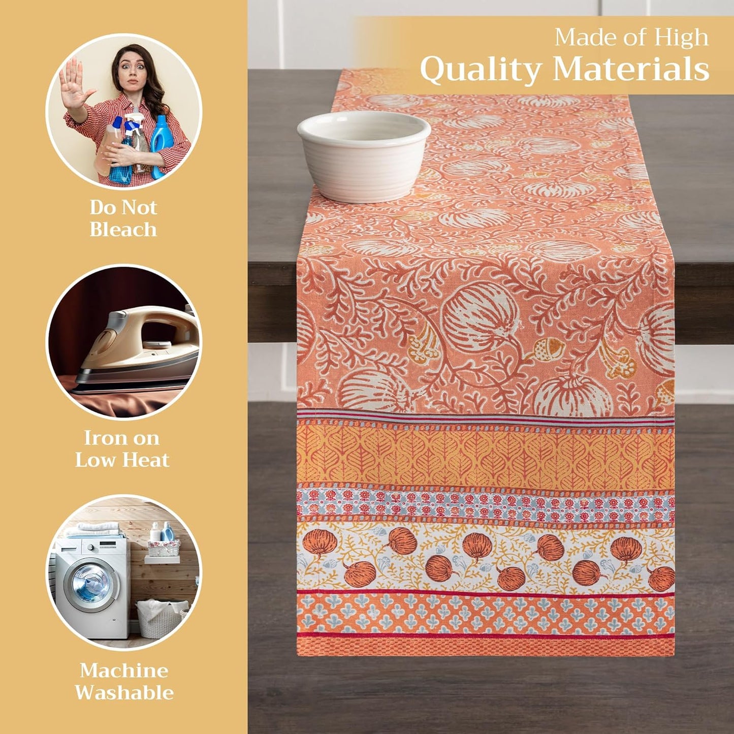 Maison d' Hermine Table Runner 100% Cotton Single Layer Table Runners 108 inches Long for Thanksgiving Christmas Decorations Home Kitchen Dining Party Wedding (Harvest Festival, 14.5" x 108")