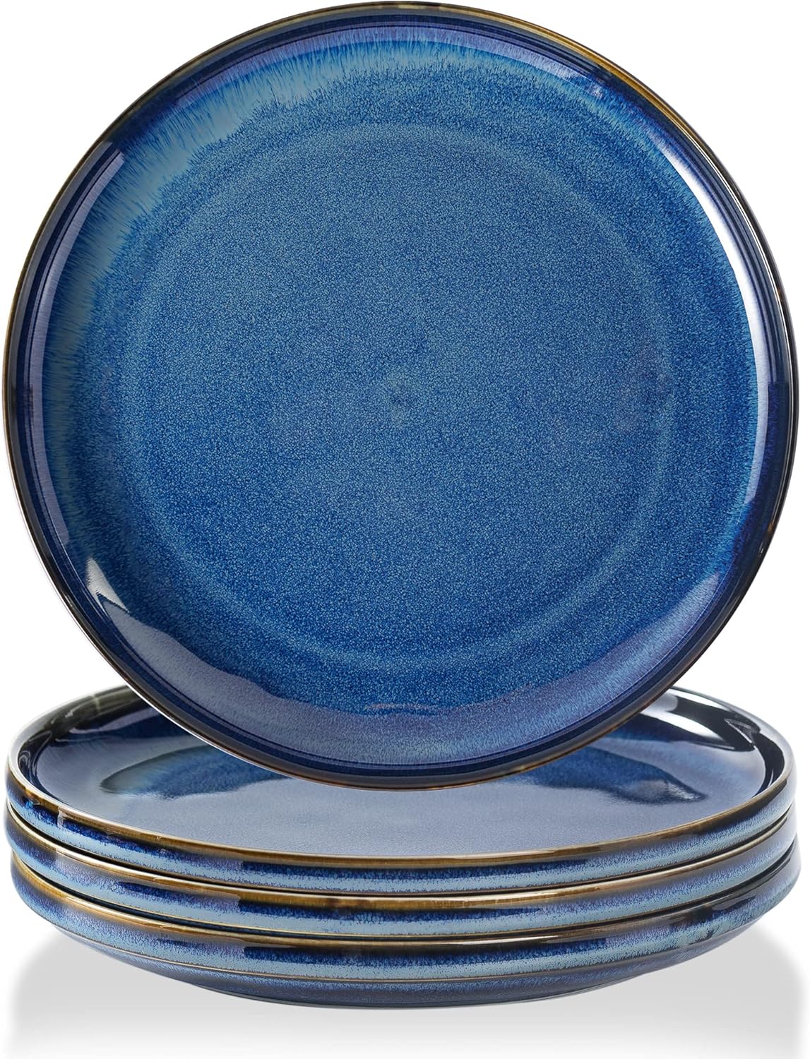 Ceramic Flat Plates Set of 4-8 in - The Dessert, Salad, Appetizer, Small Lunch, etc Plate. Microwave, Oven, and Dishwasher Safe, Scratch Resistant. Kitchen Porcelain Dish-Royal Blue