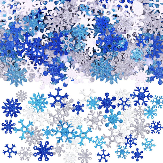 Aneco 500 Pieces Glitter Snowflakes Foam Stickers Self-Adhesive Winter Snowflake Stickers for Christmas Party and DIY Craft Projects