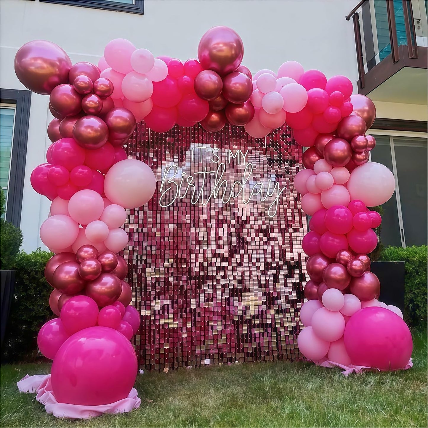 Pink Balloon Arch Garland Kit, Pastel Baby Hot Pink Balloons with Metallic Gold Latex Balloons for Girls Women Birthday Bridal Baby Shower Wedding Anniversary Princess Theme Decorations