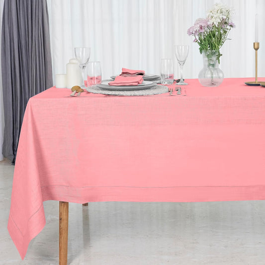 D'Moksha Homes Dusty Pink Linen Tablecloth 60 x 120 Inch - 100% Pure Linen Hemstitch Tablecloth for Rectangle Tables - Classic Hemstitch, Machine Washable Table Cloth for Fall, Autumn and Halloween