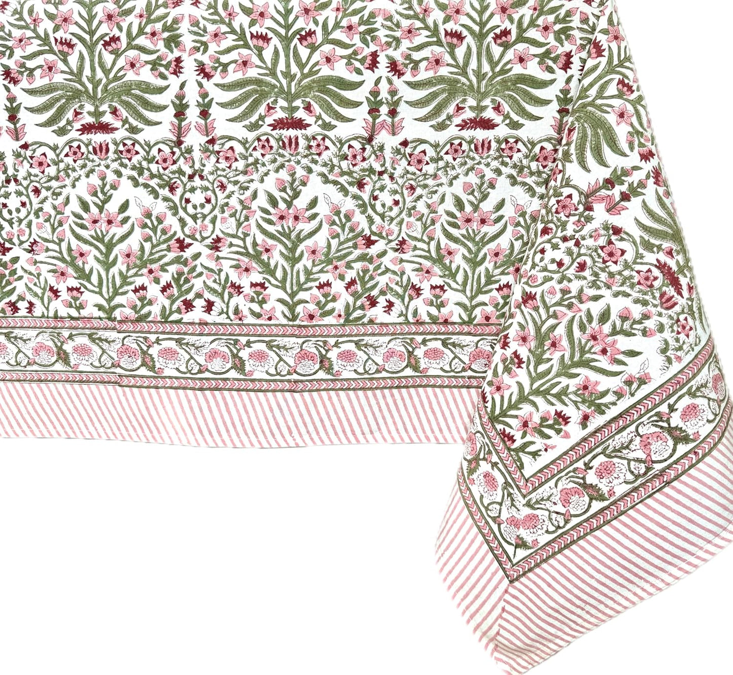 ATOSII Nargis Pink 100% Cotton Tablecloth, Handblock Print Rectangle Table Cover for Kitchen Dining Linen I Parties, Thanksgiving, Weddings, Easter Spring Summer I 72 X 140 Inches I 12 Seater