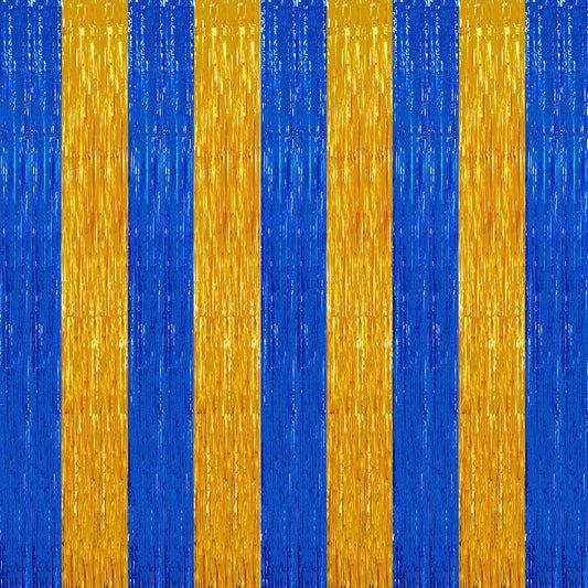 TONIFUL 2Pcs Blue Gold Door Streamers,Green Photo Booth Backdrop,Metallic Streamers Green Foil Fringe Curtains for Birthday,Christmas,New Year,St. Patrick's Day Party Streamers Decor