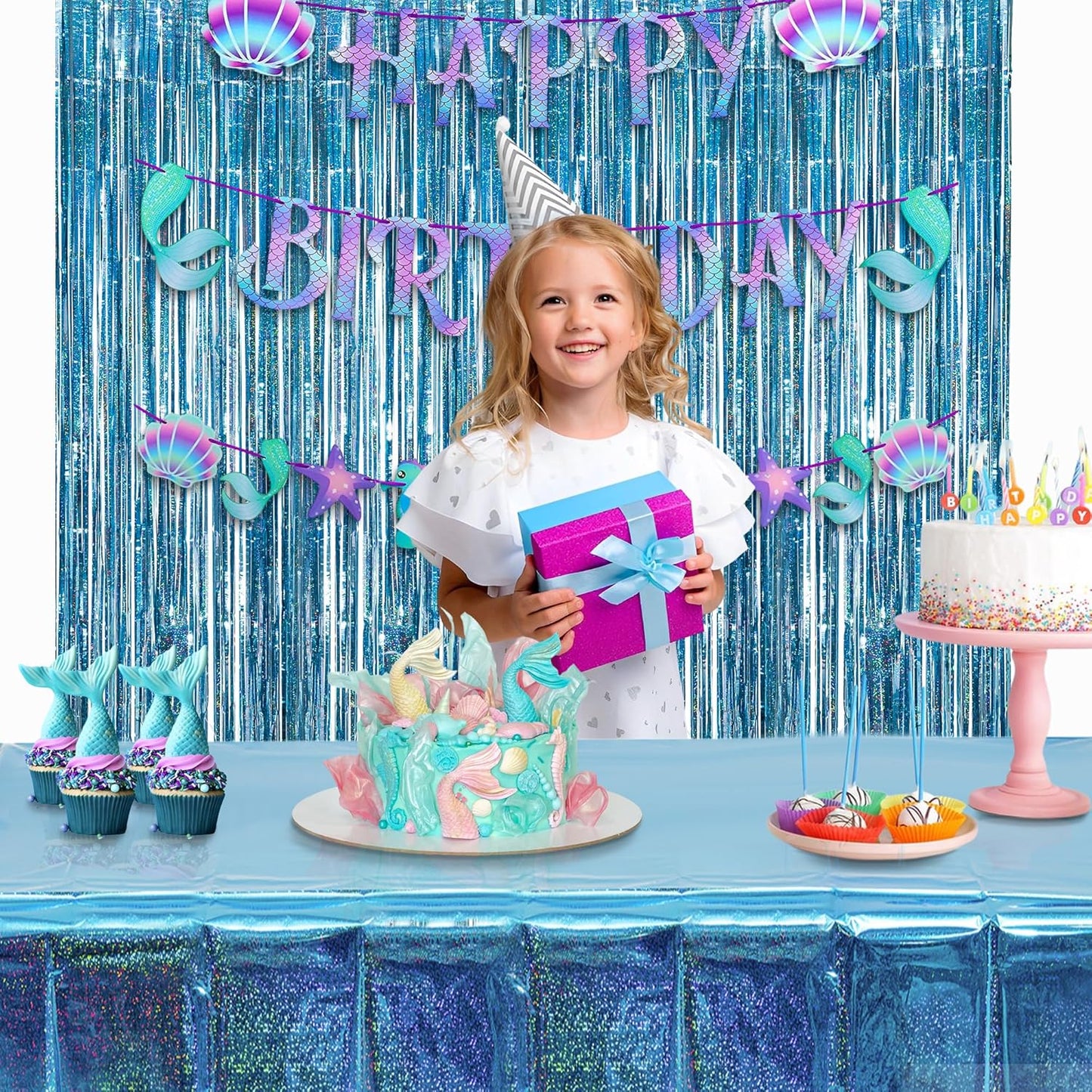 GREATRIL Blue Party Table Cover Decoration Tablecloth for Frozen/Winter onederland/Under Sea/Ocean Theme Party Decorations Rectangle Tablecover with 54'' x 108'' - 2 Packs