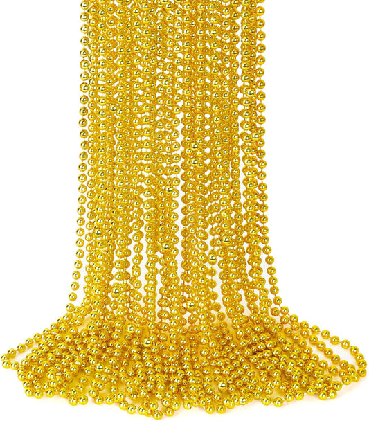 15PCS Mardi Gras Beads, Gold Bead Necklaces Accessories Stuff, 33" Mardi Gras St Patricks Day Necklace Costume, Festival Parade Throw Wedding Birthday Pirate Party School Activity Supplies Decor