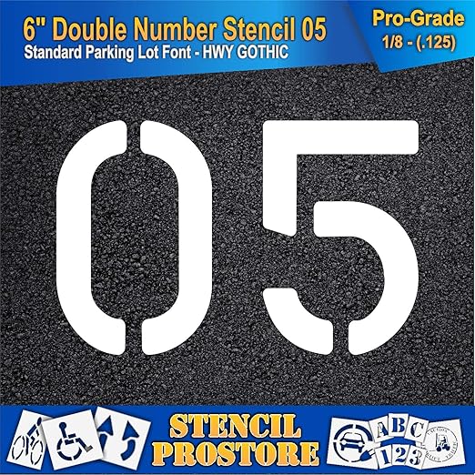 Pavement, Curb, and WheelStop Stencils - 6 inch Double Number Stencil - (05) - 6" x 9" x 1/8" (128 mil) - Pro-Grade