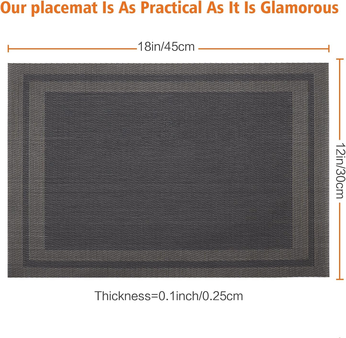 Placemats Set of 12,Washable,Heat and Stain Resistant Indoor/Outdoor Place mats,Vinyl Woven Non Slip Table Mats for Restaurant Table Protection,PVC Placemats(Black Gold 8PCS)