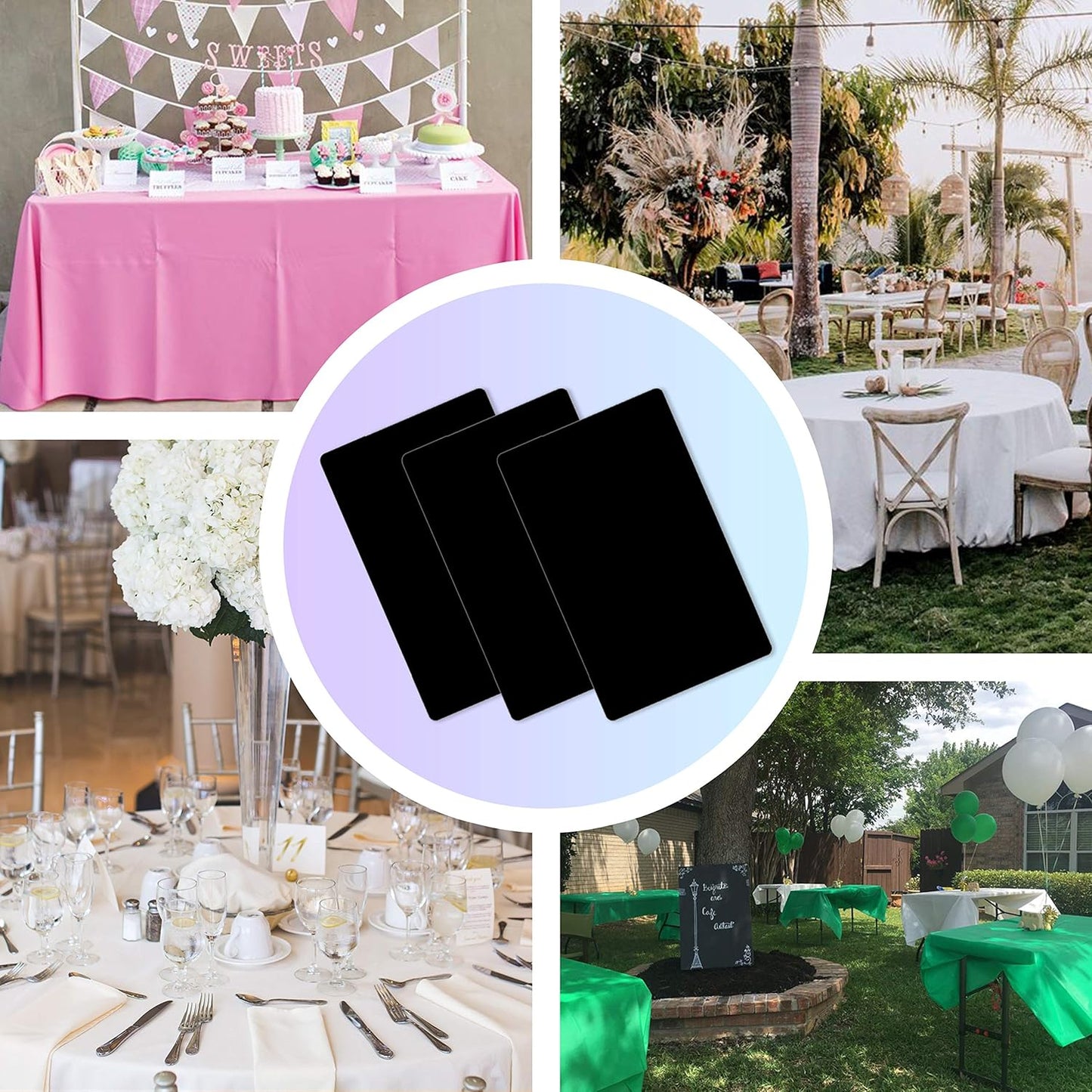 Childom 3 Pack Plastic Tablecloths for Rectangle Tables 54" x 108" Black Disposable Table Cloths for 6 to 8 Foot Tables Indoor or Outdoor Parties Birthday Wedding Christmas Anniversary Buffet Table