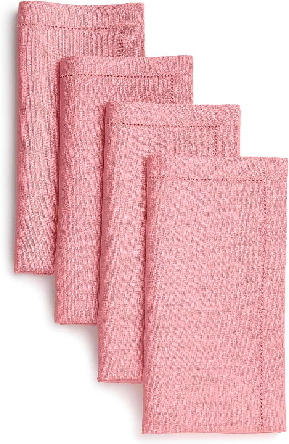 D'Moksha Homes Linen Dinner Napkins 20 x 20 Inch - 100% Pure Linen Dusty Pink Napkins Set of 4 - Classic Hemstitch - Washable Dusty Pink Cloth Napkins for Summer