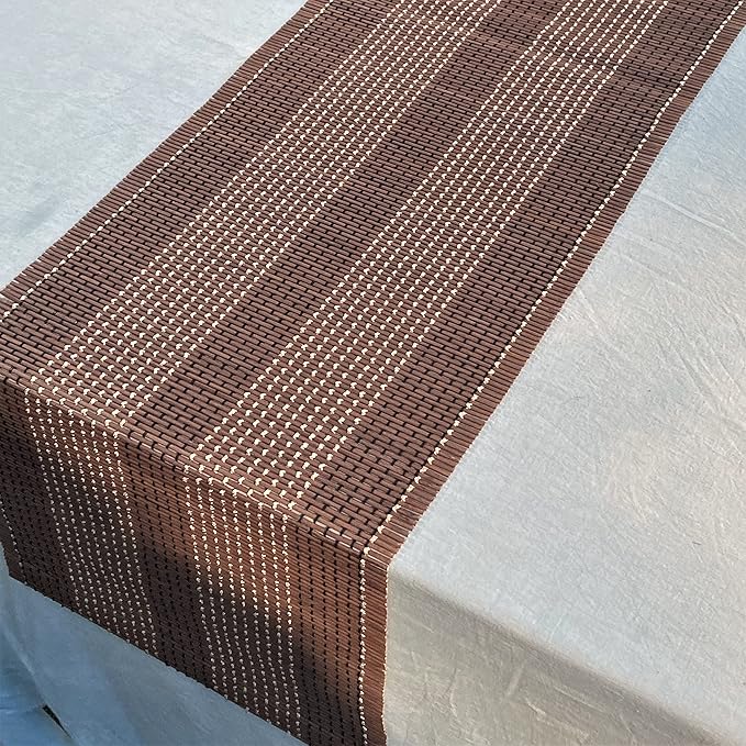 ANDSTAR 12x72 Inch Weave Bamboo Table Runner Stain Resistant Heat Resistant Oil-Proof Non-Slip Waterproof Easy to Clean Table Runner for Kitchen Dinning Room Table Decoration(Coffee,1 Piece)