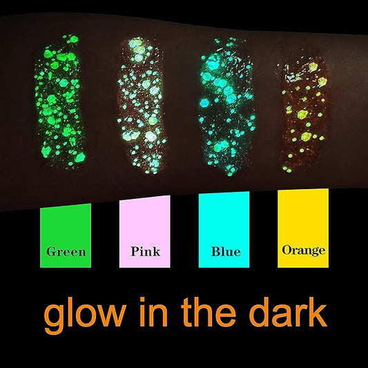 MEICOLY Neon Green Body Glitter Gel,UV Blacklight Chunky Face Glitter Gel,Glow in The Dark Glitter Paint,Singer Concert Music Festival Party Rave Accessories,Halloween Glitter Makeup for Women,50ml