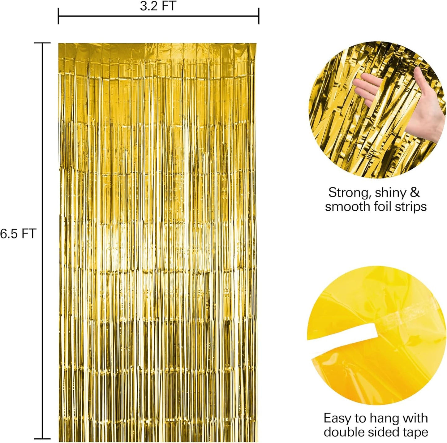 2 Pack Gold Fringe Curtain Party Backdrop, Gold Tinsel Backdrop, Decorations for Birthday, Holidays, Parties & More