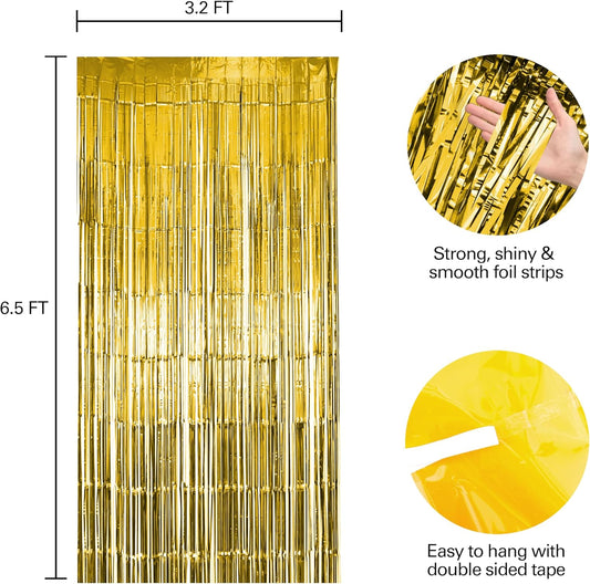 2 Pack Gold Fringe Curtain Party Backdrop, Gold Tinsel Backdrop, Decorations for Birthday, Holidays, Parties & More