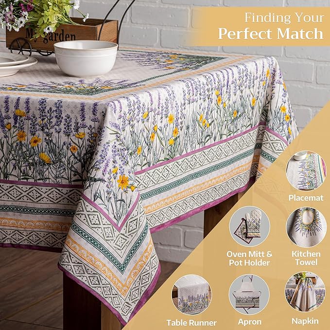 Maison d' Hermine Table Cloth Rectangle Table 100% Cotton 70 x 90 Inches Tablecloth Reusable Decorative for Dining Room Farmhouse Home Valentines Day Decorations Spring Summer - Fanny Lavender
