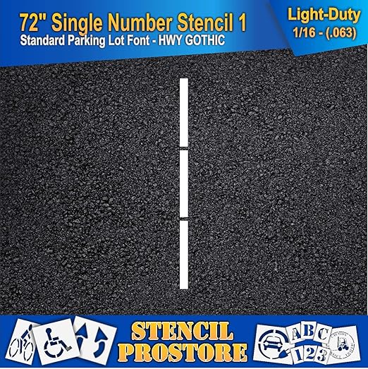 Pavement Stencils - 72 inch Single Number Stencil - 1-72" x 3" x 1/16" (63 mil) - Light-Duty