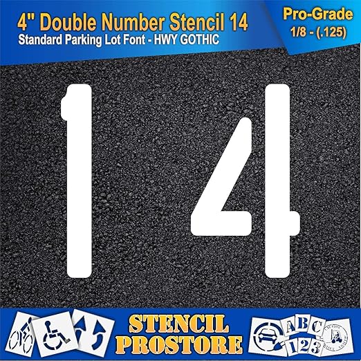 Pavement, Curb, and WheelStop Stencils - 4 inch Double Number Stencil - (14) - 4" x 4" x 1/8" (128 mil) - Pro-Grade