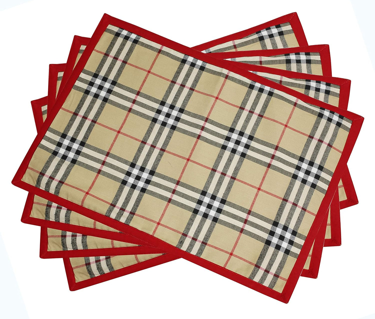 Touchstone Indtresor Indian Heritage Fabric Cotton Table Linen Reversible Set Runner Napkins Mats in Khaki Black Red