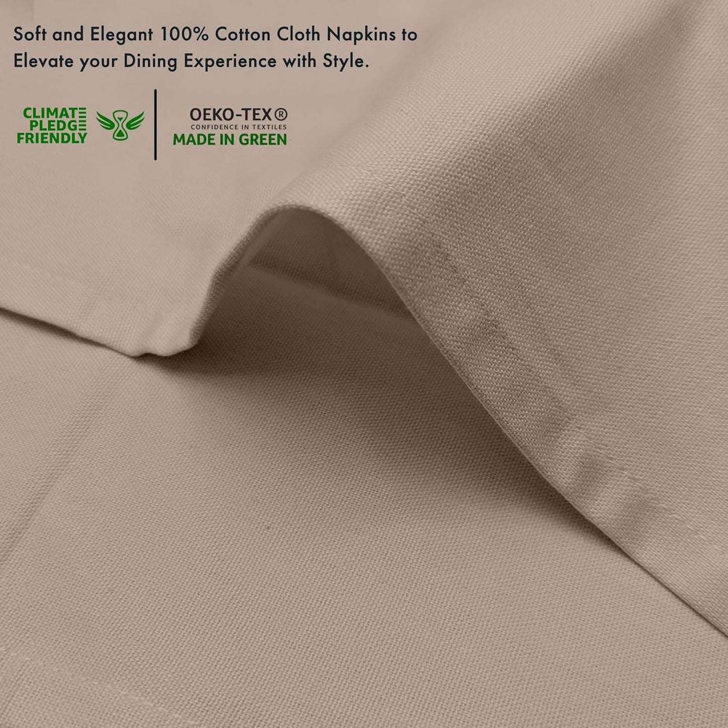 Ruvanti Premium Cloth Napkins Set of 6, 18x18 Inches, 100% Cotton, Washable, Soft & Absorbent, Perfect for Wedding, Christmas, ‎Thanksgiving Dinners - Light Taupe