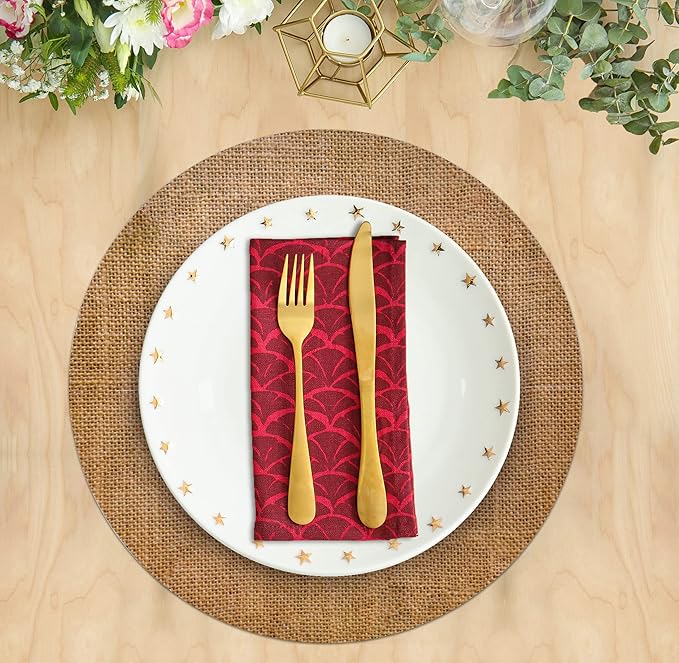 Gift Boutique 24 Disposable Burlap Look Round Charger Plates 13" Rustic Print Dinner Serving Tray Paper Cardboard Platter Table Place Setting Wedding Decor
