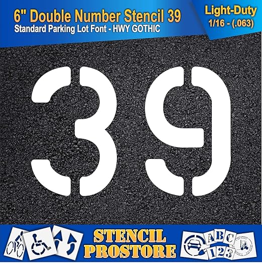 Pavement, Curb, and WheelStop Stencils - 6 inch Double Number Stencil - (39) - 6" x 9" x 1/16" (63 mil) - Light-Duty