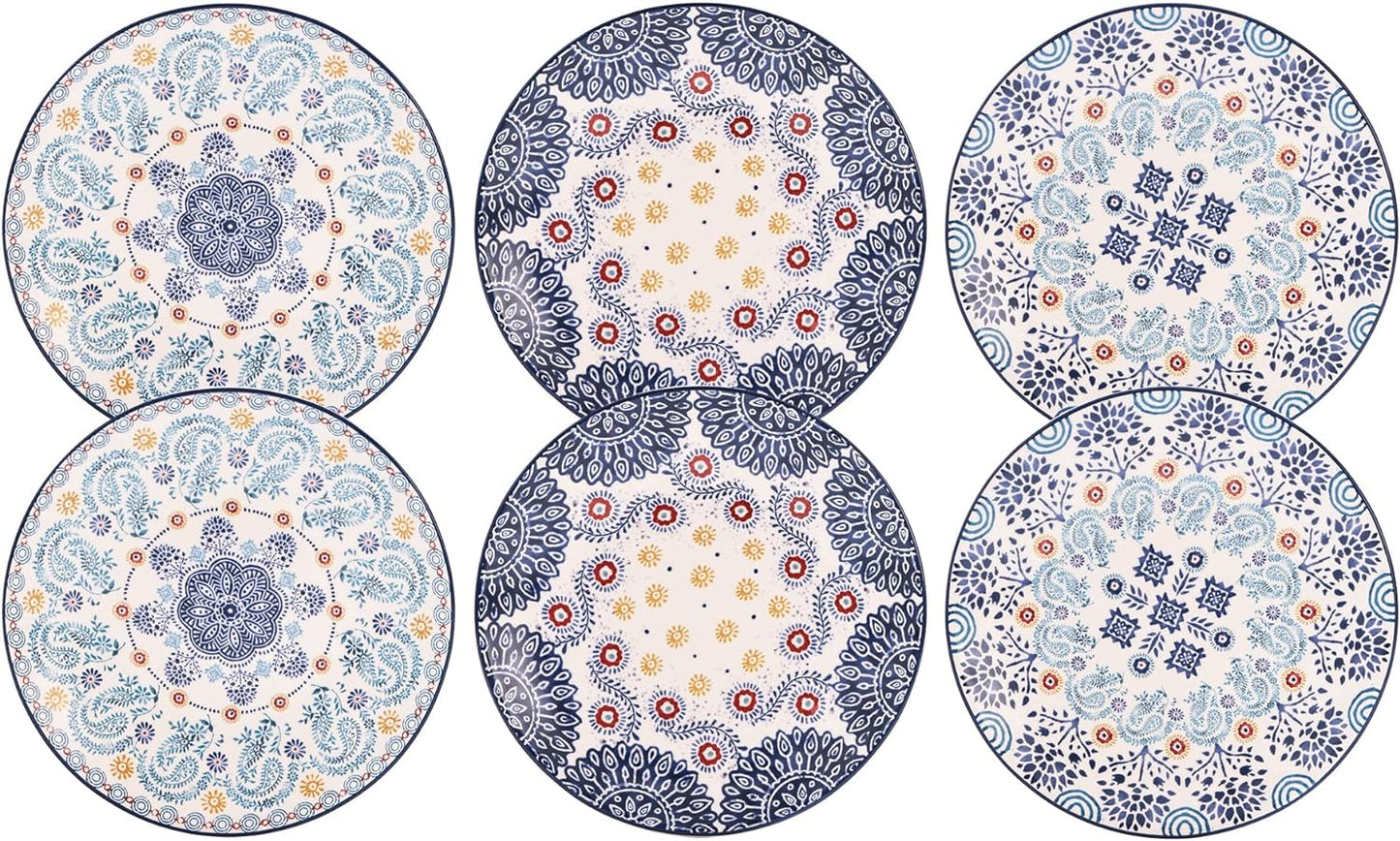 Bico Blue Talavera Appetizer Plates Set of 6, 6 Inch Small Ceramic Dessert Plates for Snacks, Salad, Tablescape, Microwave and Dishwasher Safe, Gift for Housewarming and Thanksgiving