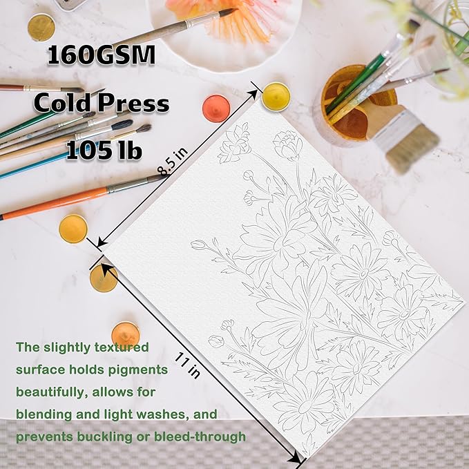 Kalysky 8.5 * 11" Watercolor Workbook,3 Watercolor Coloring Books for Adults,Water Color Book kit for Adults Beginner,160GSM Cold Press Textured Thick Paper