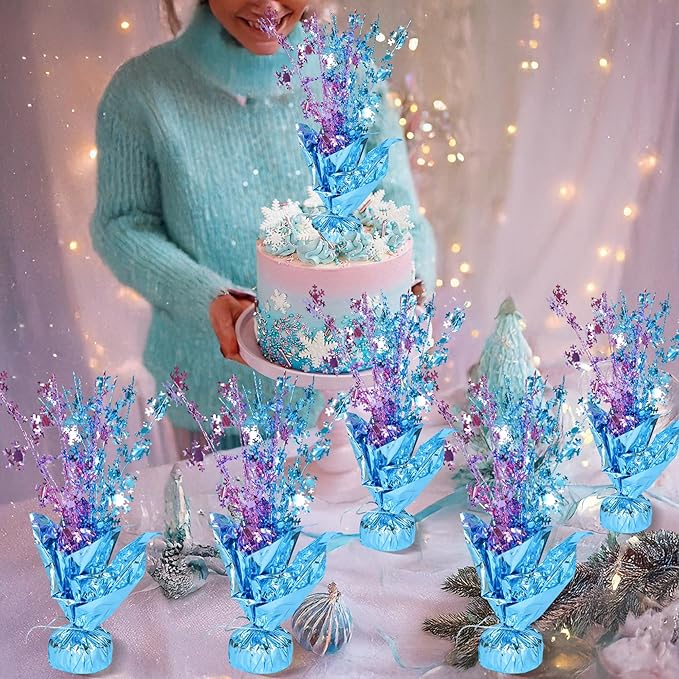 Gyufise 6 Pack Metallic Foil Spray Centerpiece Snowflake Table Decoration Burst Table Centerpieces Table Decor for Winter Wonderland Birthday Wedding Anniversary Holiday Party Supplies Pink Blue