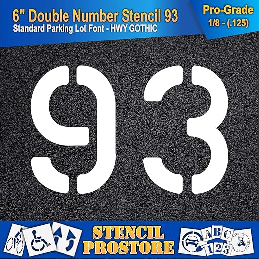 Pavement, Curb, and WheelStop Stencils - 6 inch Double Number Stencil - (93) - 6" x 9" x 1/8" (128 mil) - Pro-Grade