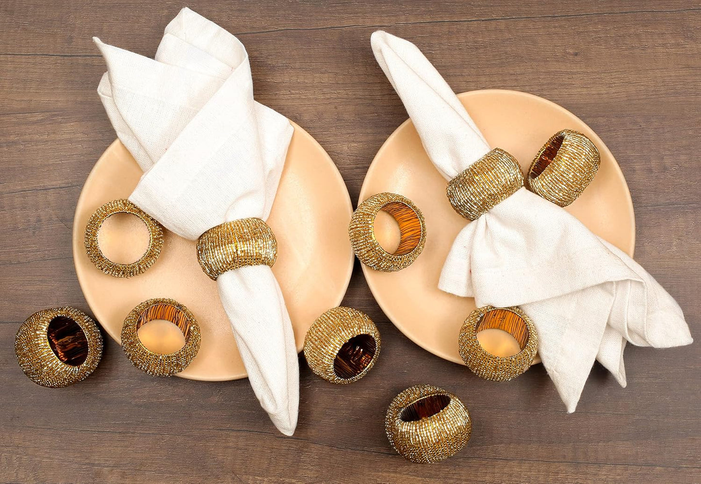 Napkin Ring Gold, Napkin Rings Set of 12, Beaded Napkin Holders, Round Napkin Rings Bulk for Christmas Party Decoration, Dinning Table, Everyday, Family Gatherings - Set Your Table with Style - Gold