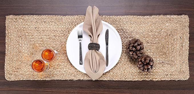 GLAMBURG Farmhouse Jute Burlap Table Runner 36 Inches Long, 13x36 Natural Jute Braided, Organic Eco-Friendly Rustic Vintage Dining