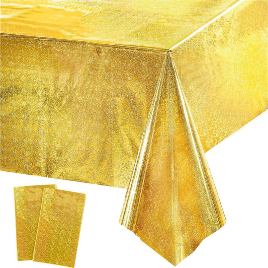 GREATRIL Gold Party Table Covers Disposable Tablecloth for Birthdays Party/2026 NYE/Graduations/Ceremony Decorations Rectangle Tablecover 54'' x 108'' - 2 Packs