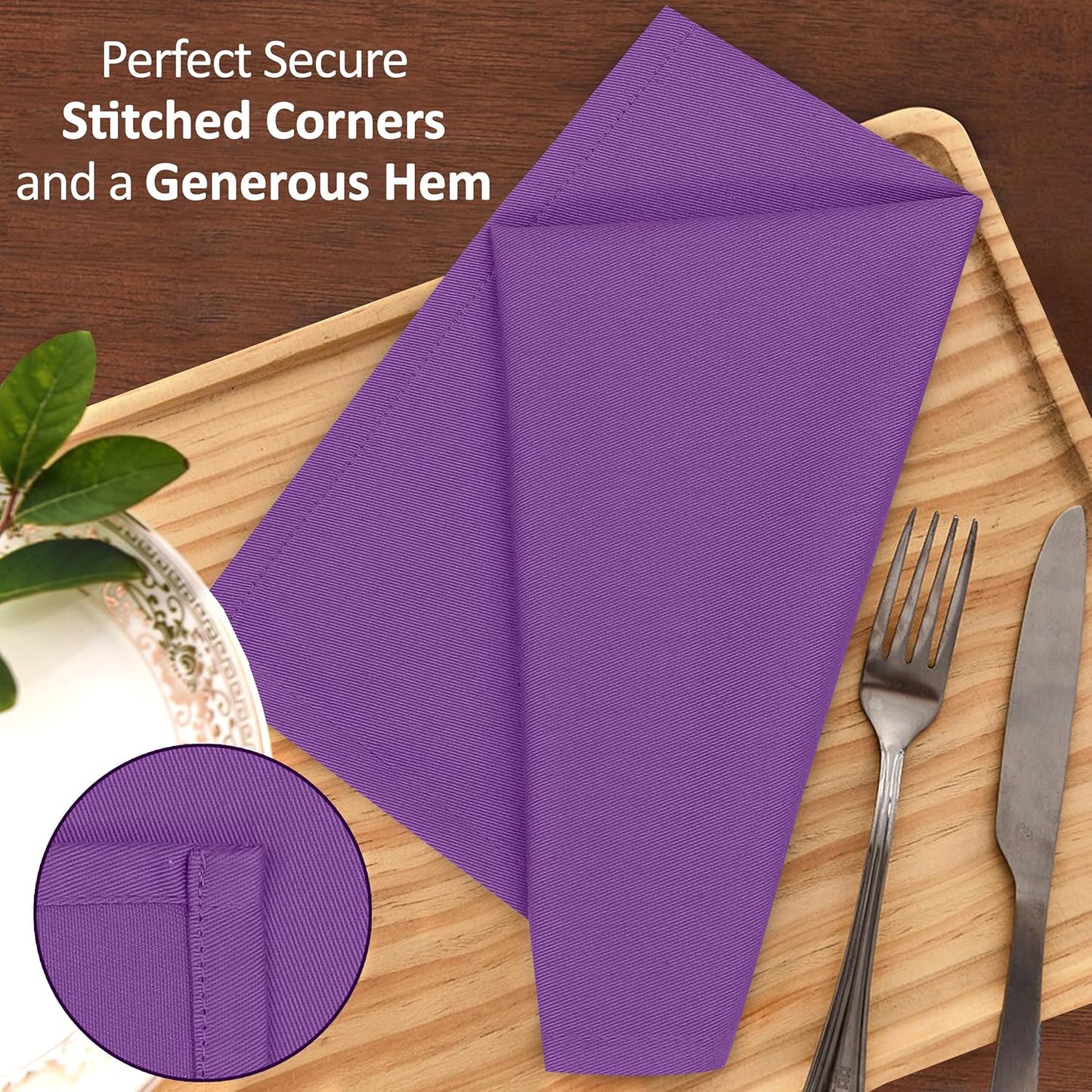 Ruvanti Cloth Napkins Set of 6, 18x18 Inches Napkins Cloth Washable, Soft, Durable, Absorbent, Cotton Blend. Table Dinner Napkins Cloth for Hotel, Lunch, Restaurant, Wedding Parties - Purple