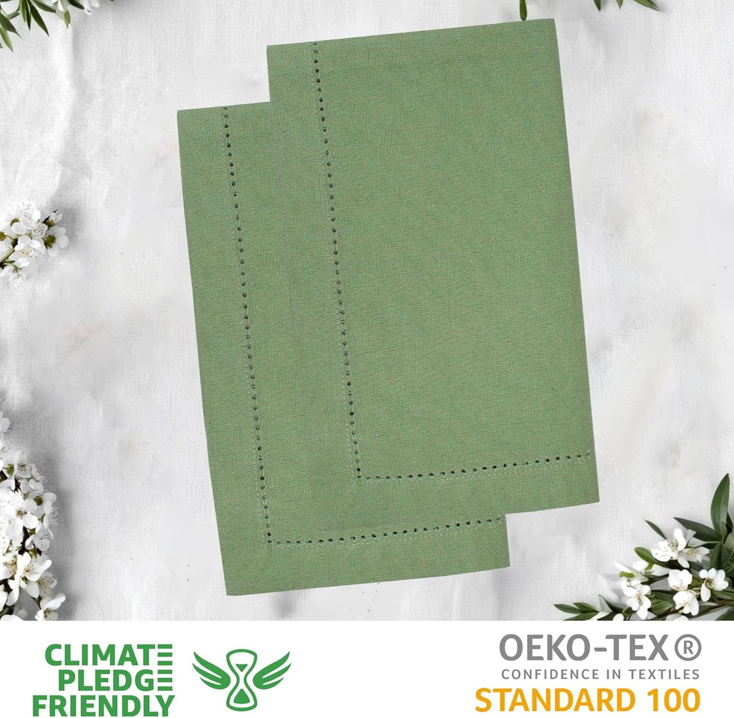 Urban Villa Fall Cloth Napkins Set of 12 100% Cotton Sage Color Hemstitch Dinner Napkins Cloths Washable 20”x20” Absorbent Soft Durable Reusable-Ideal for Everyday Use Parties Wedding Thanks Giving