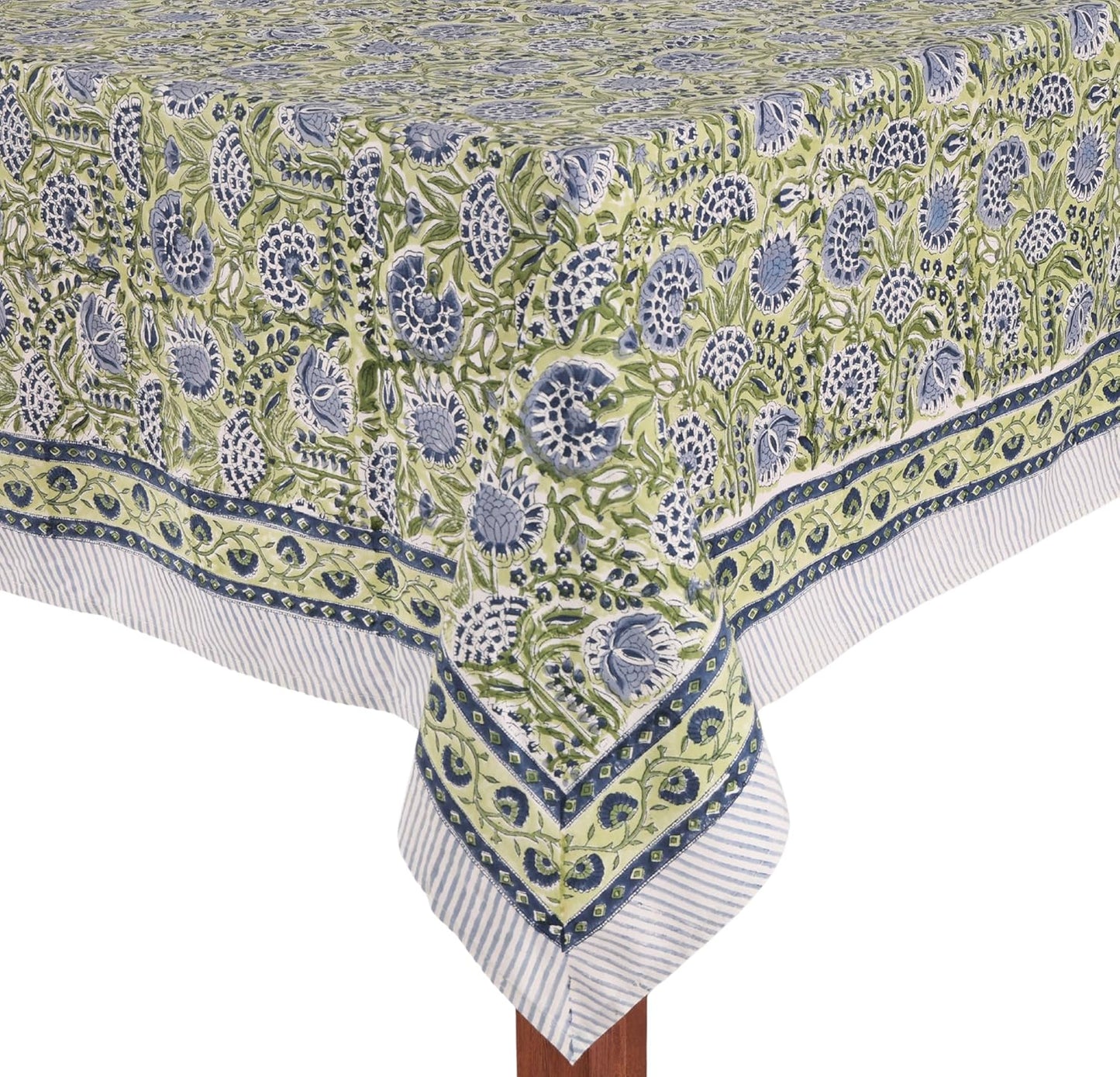 ATOSII Amara 100% Cotton Fall Tablecloth, Handblock Floral Print Rectangle Linen for Kitchen Dining I Parties Wedding Outdoors Picnics Easter I Spring Summer 72 X 120 Inches I 10 Seater Table