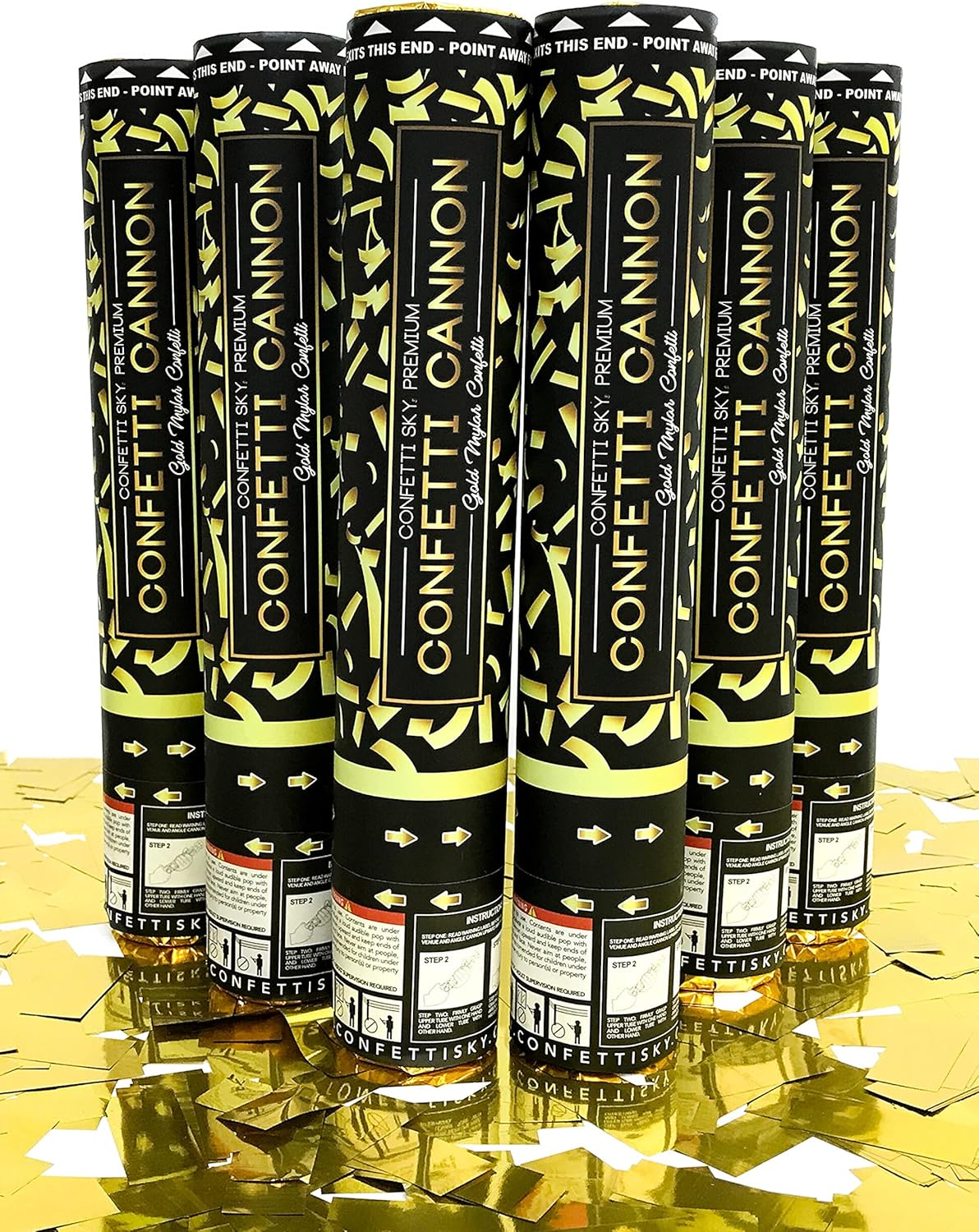 Confetti Sky [6 Pack] 12 Inch Confetti Cannons | Gold Confetti Poppers for Wedding Celebration, Birthday Party, Pranks, Graduation, Christmas Eve and New Year Celebration