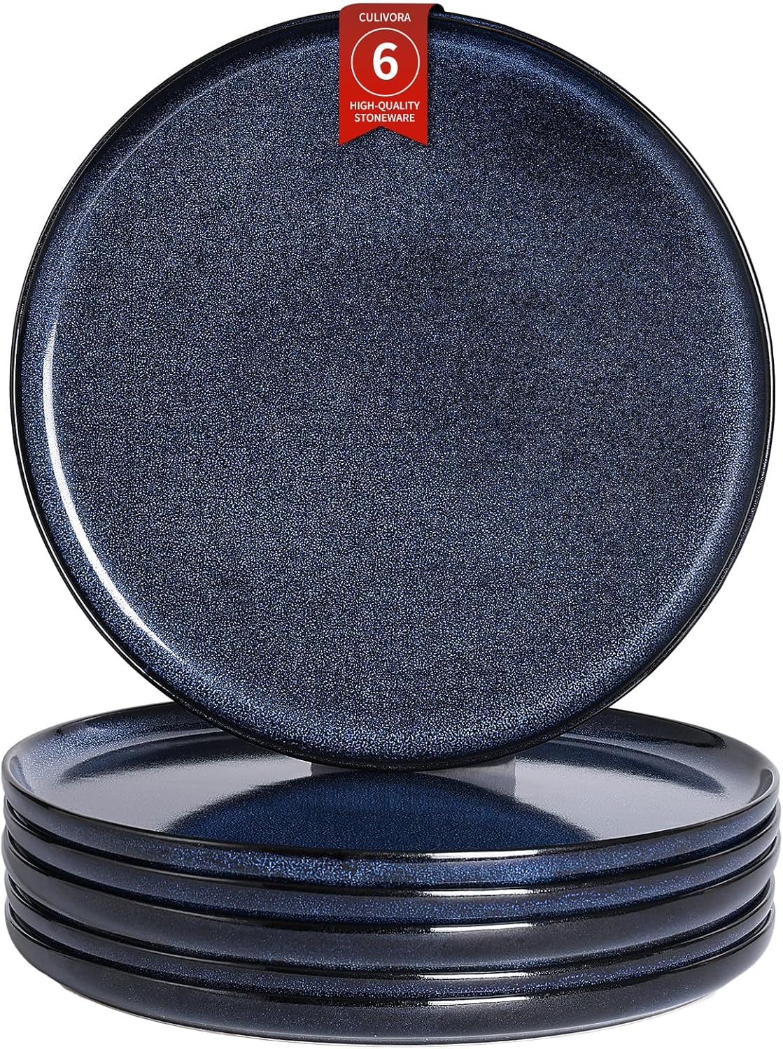 Ceramic Salad Dessert Plates Set: 8 inch Porcelain Reactive Glaze Plates Set, Mordern Stoneware Kitchen Dinnerware Dishes Set, Microwave & Dishwasher Safe, Scratch Resistant, Set of 6 (Blue)