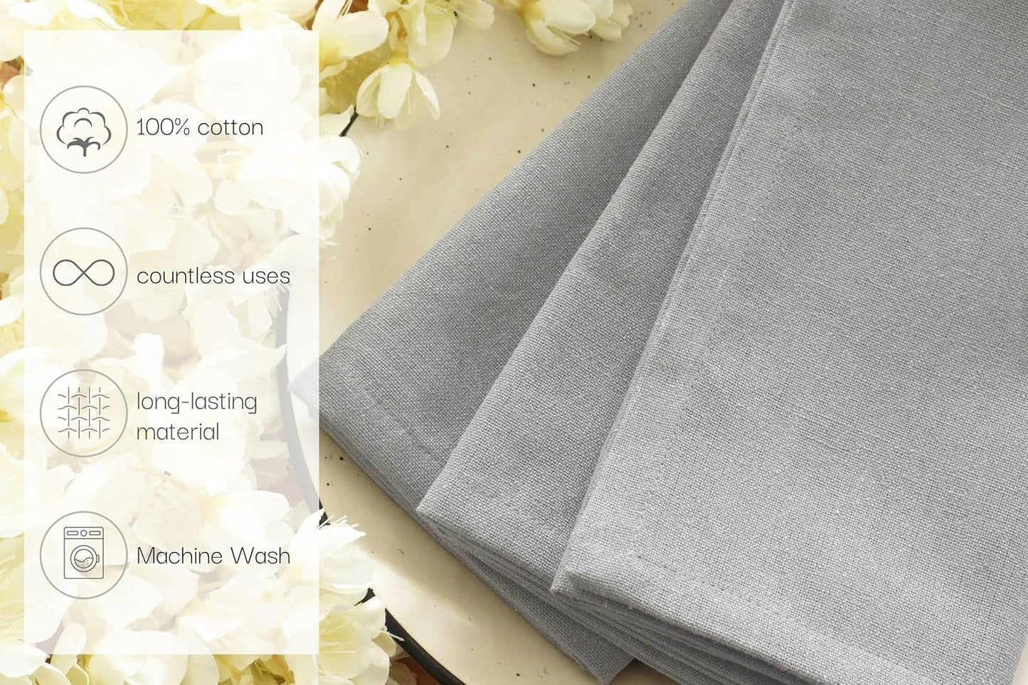 PurpleEssences Set of 6 Cloth Dinner Napkins 100% Cotton 18x18 Inch - Soft Durable Washable - Ideal for Farmhouse Party Fall Thanksgiving - Perfect Everyday Use Table Linen - Ash Grey