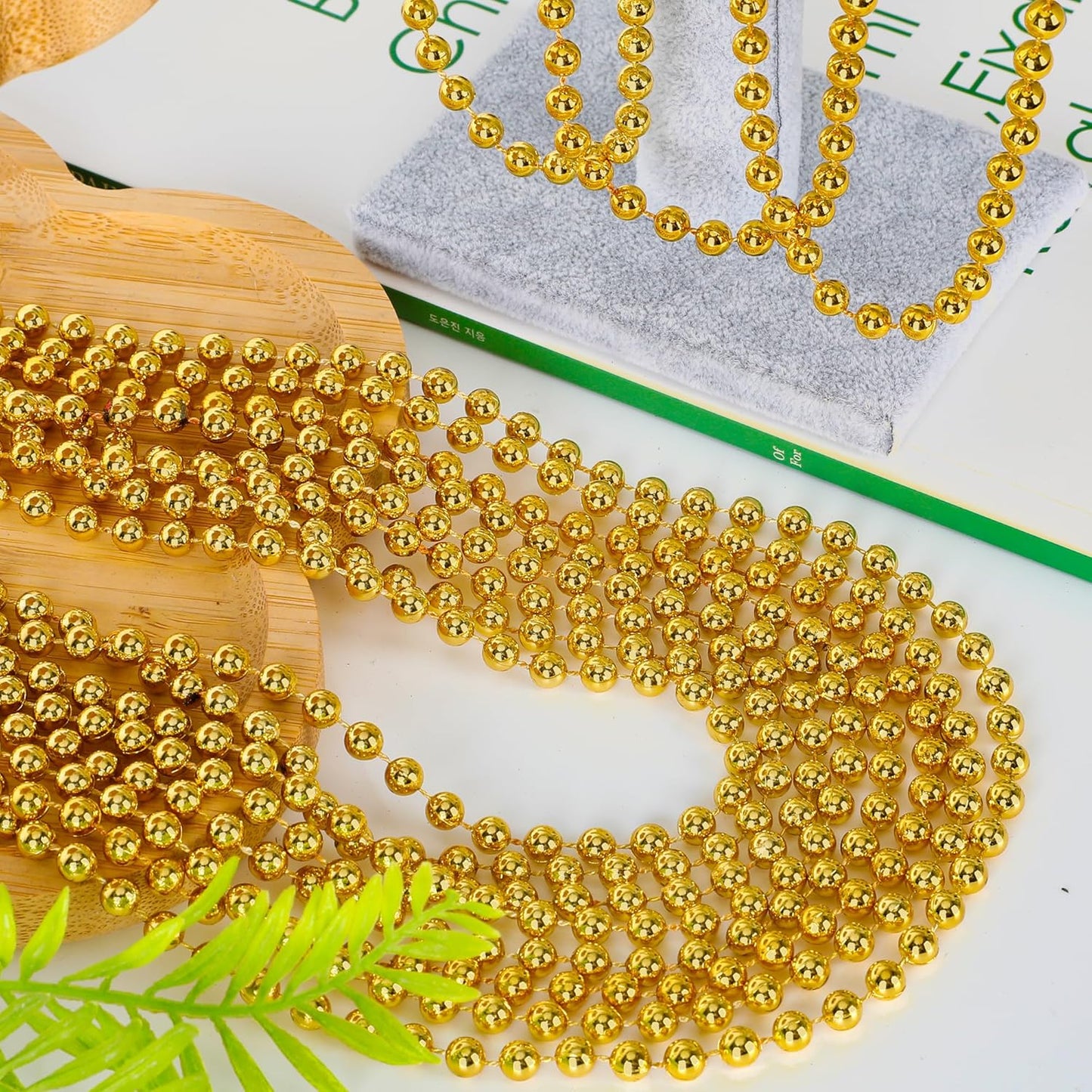 15PCS Mardi Gras Beads, Gold Bead Necklaces Accessories Stuff, 33" Mardi Gras St Patricks Day Necklace Costume, Festival Parade Throw Wedding Birthday Pirate Party School Activity Supplies Decor