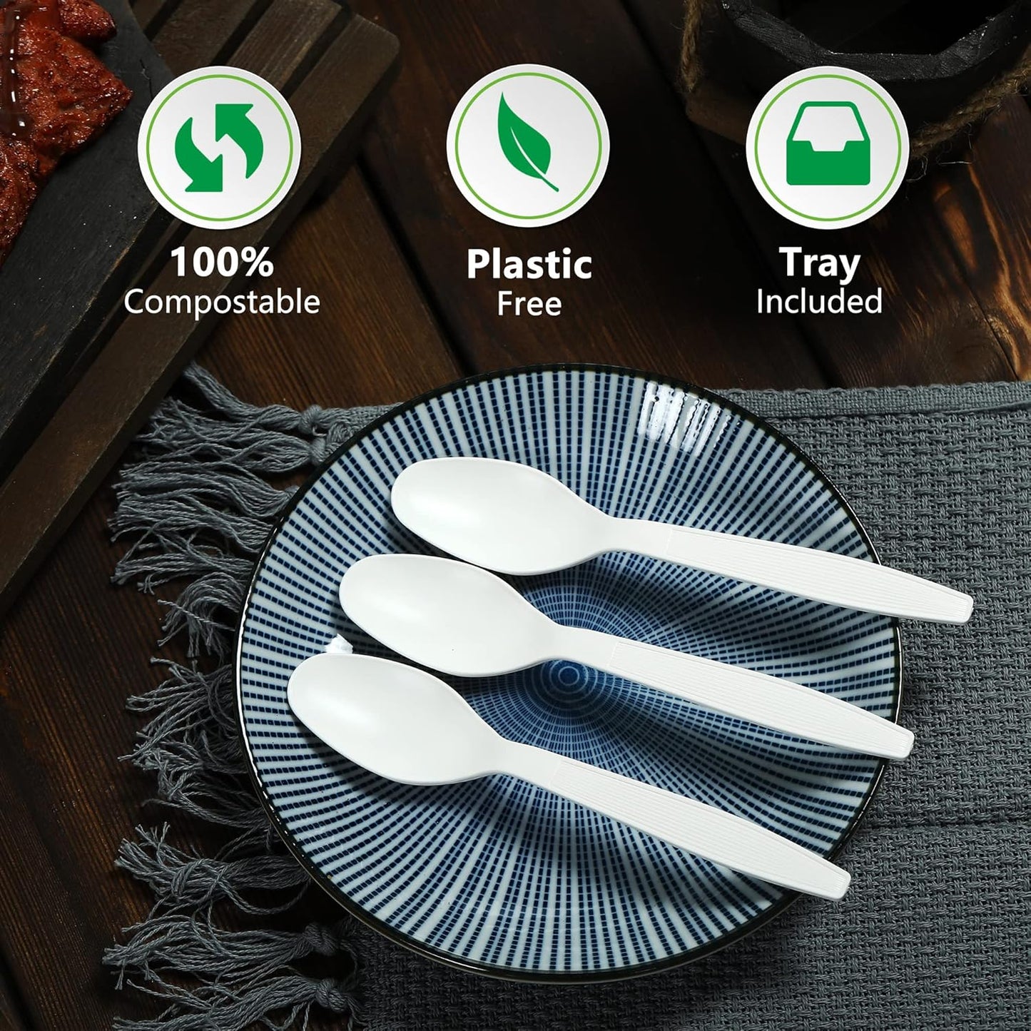 Compostable Spoon,100 Biodegradable Silverware for Party,Large Disposable Utensil Eco Friendly Durable and Heat Resistant,Alternative to Plastic Spoon