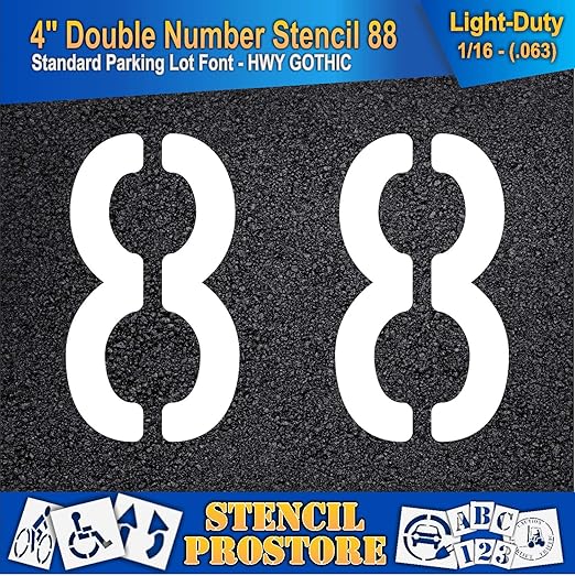 Pavement, Curb, and WheelStop Stencils - 4 inch Double Number Stencil - (88) - 4" x 5.5" x 1/16" (63 mil) - Light-Duty