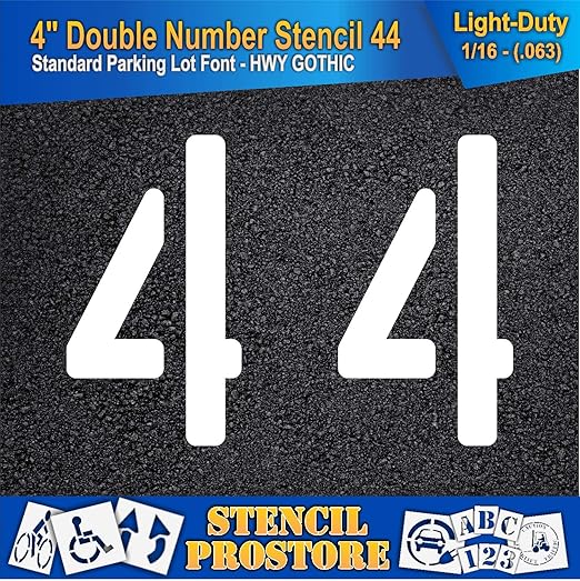 Pavement, Curb, and WheelStop Stencils - 4 inch Double Number Stencil - (44) - 4" x 5.5" x 1/16" (63 mil) - Light-Duty