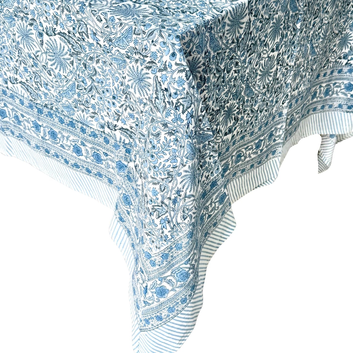 ATOSII Butterfly Blue 100% Cotton Square Summer Tablecloth, Handblock Floral Print Linen Table Cloth for Kitchen Dining I Parties, Weddings, Outdoors, 60 X 60 Inches I 4 Seater